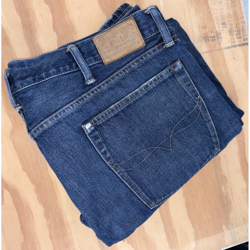 Polo Ralph Lauren Jeans 40x32 Varick Slim Straight‎ Denim Distressing